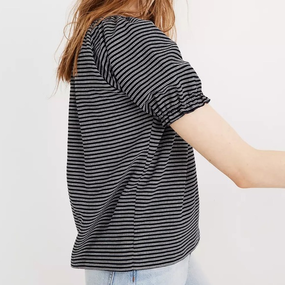 MADEWELL TEXTURE & THREAD PEASANT TOP IN STRIPE NAVY BLUE WHITE XS - Picture 2 of 9